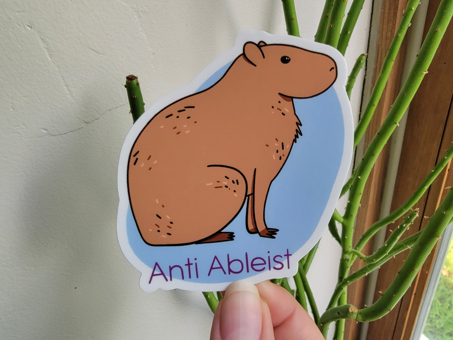 Anti Ableist Capybara Vinyl Sticker - Front Shot