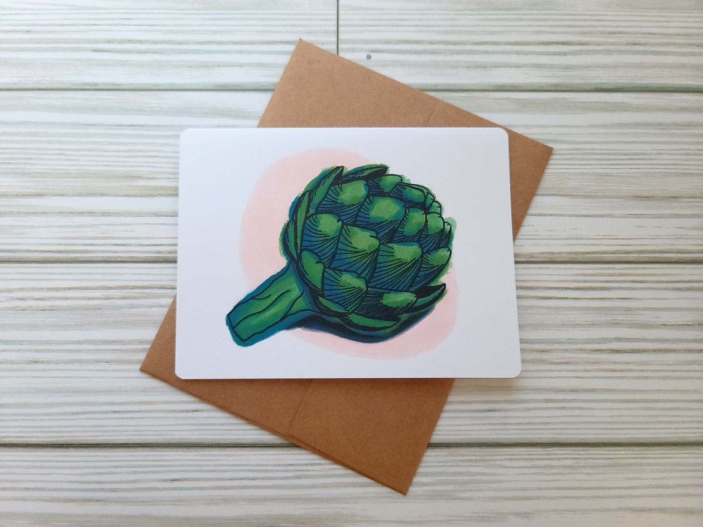 Artichoke Handmade Greeting Card - Recycled Paper and Kraft Envelope - Landscape Overhead Shot