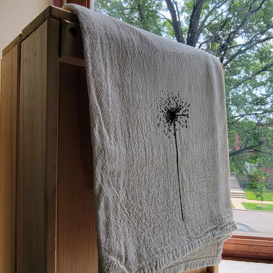 Dandelion Screen Printed Tea Towel - Hanging Shot