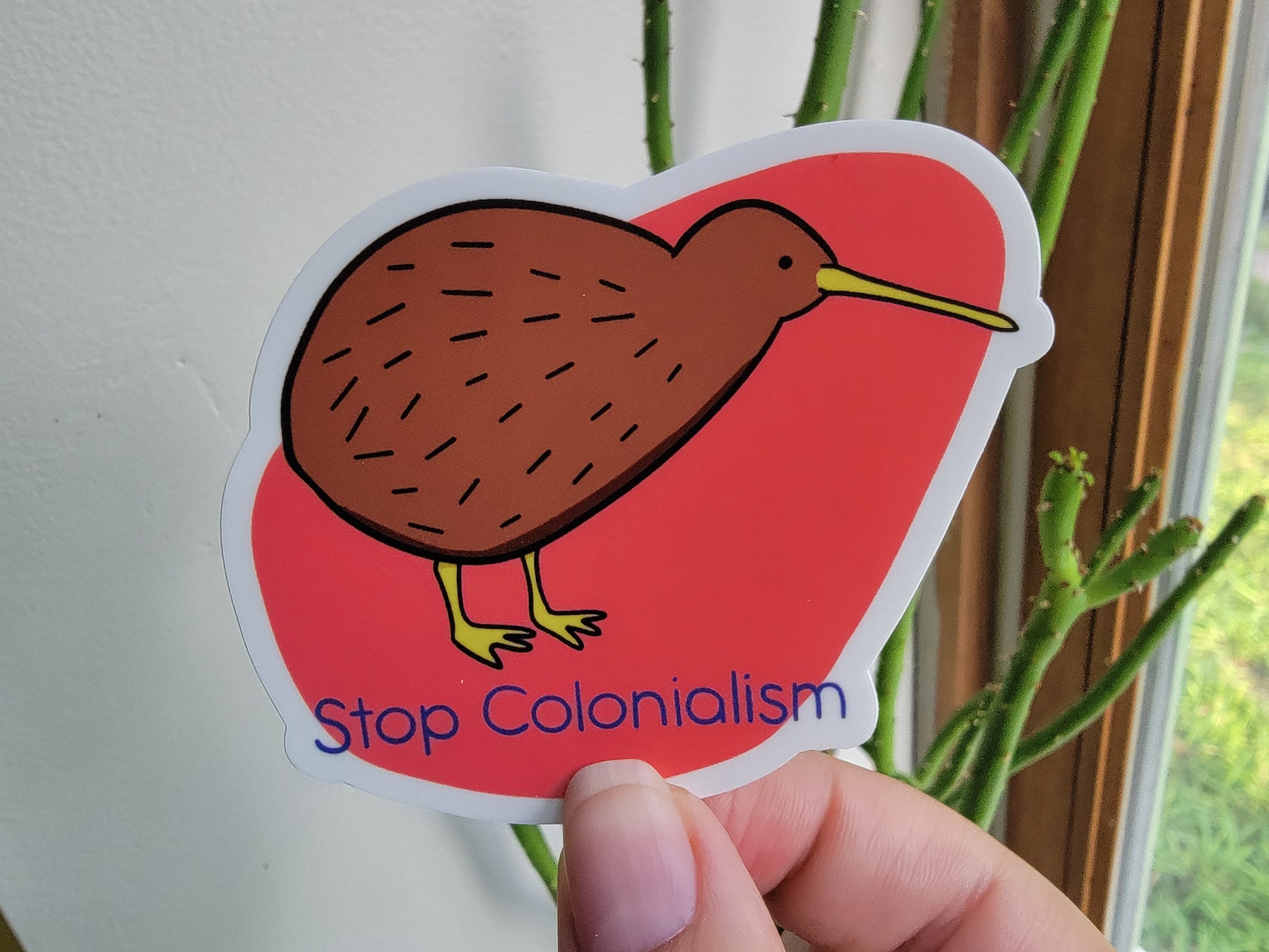 Stop Colonialism Kiwi Bird Vinyl Sticker - Front Shot