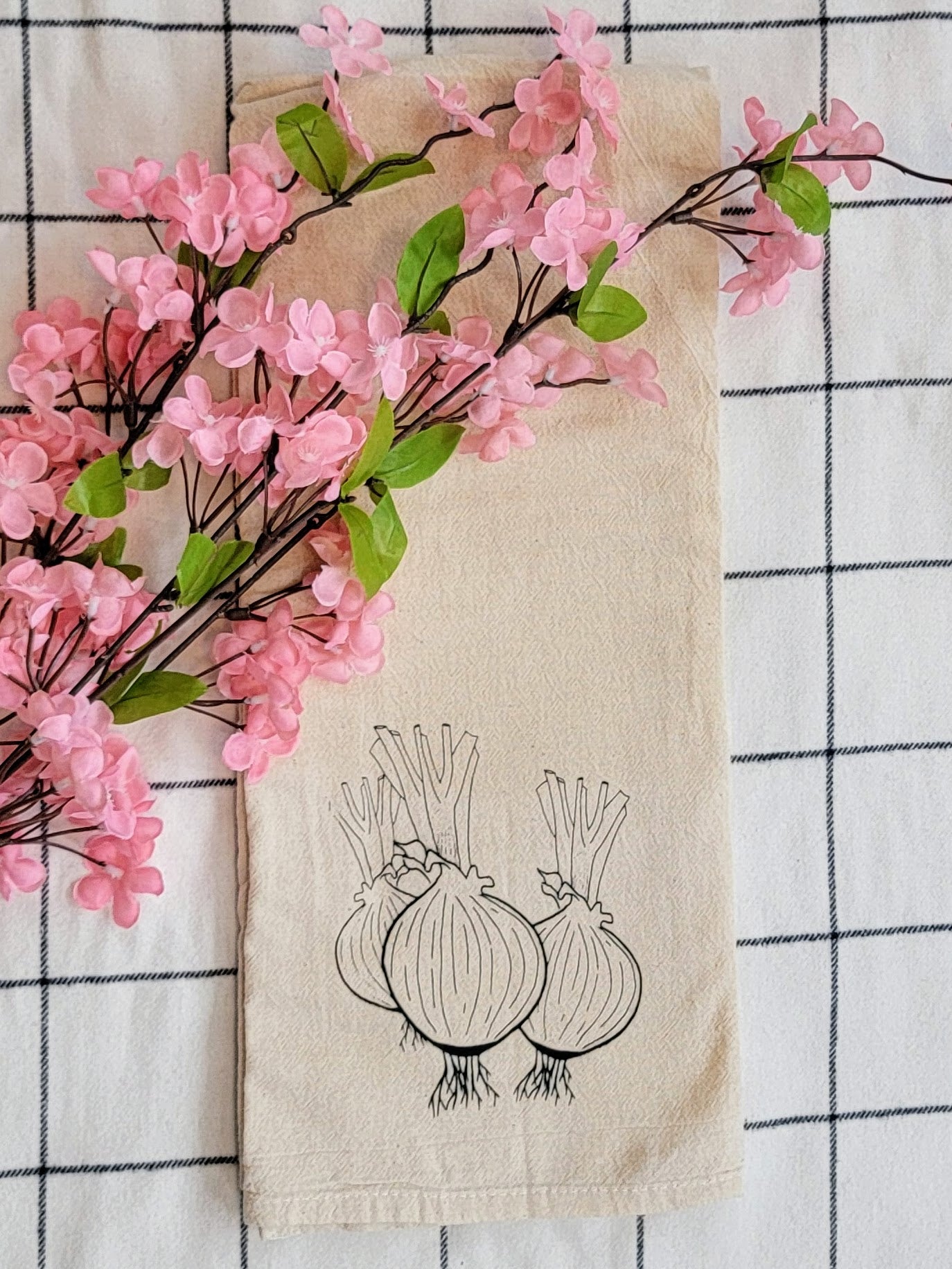 Onion Screen Printed Tea Towel - Folded Shot