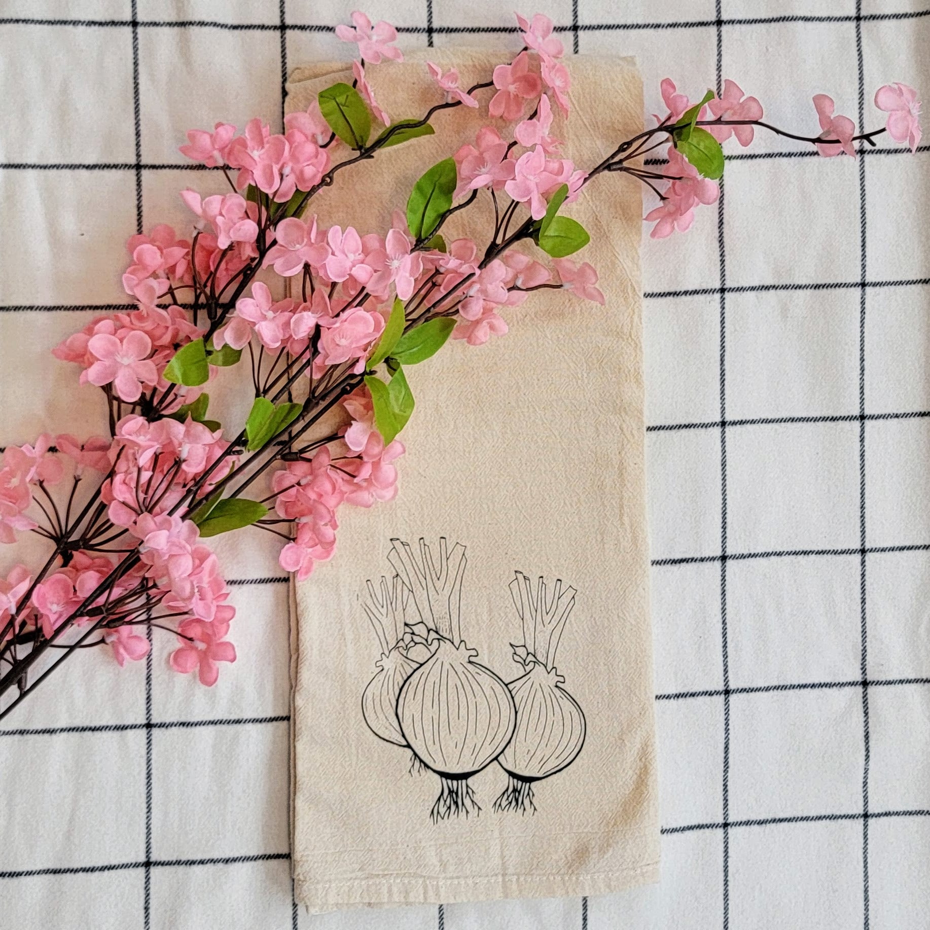 Onion Screen Printed Tea Towel - Square Folded Shot