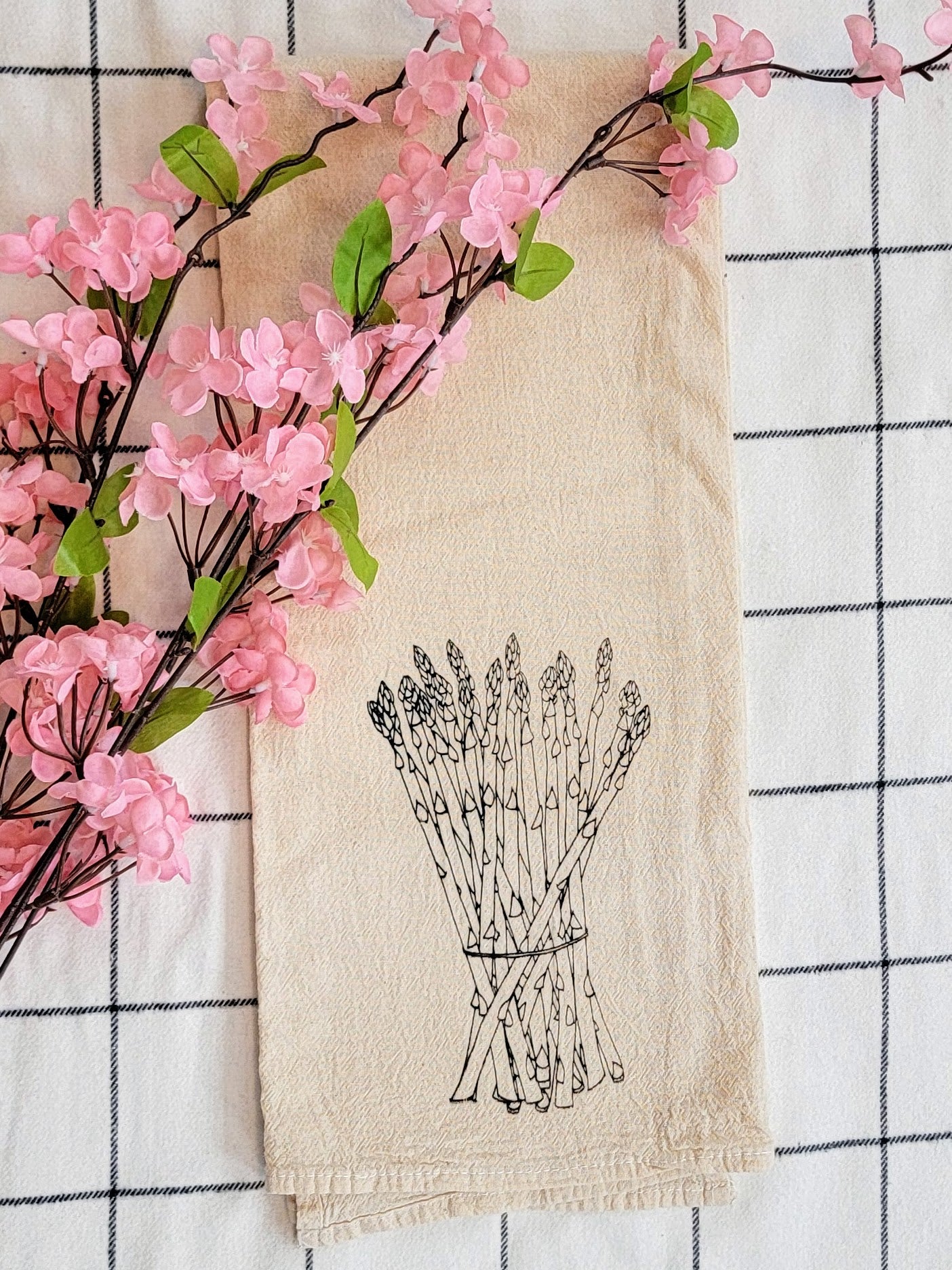 Asparagus Screen Printed Tea Towel - Folded Shot