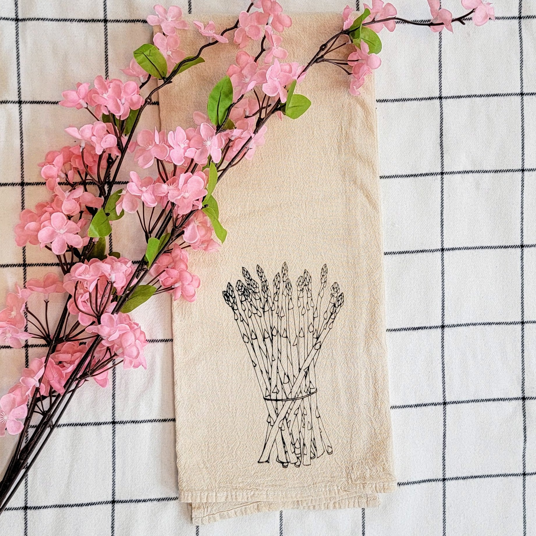 Asparagus Screen Printed Tea Towel - Folded Shot Square