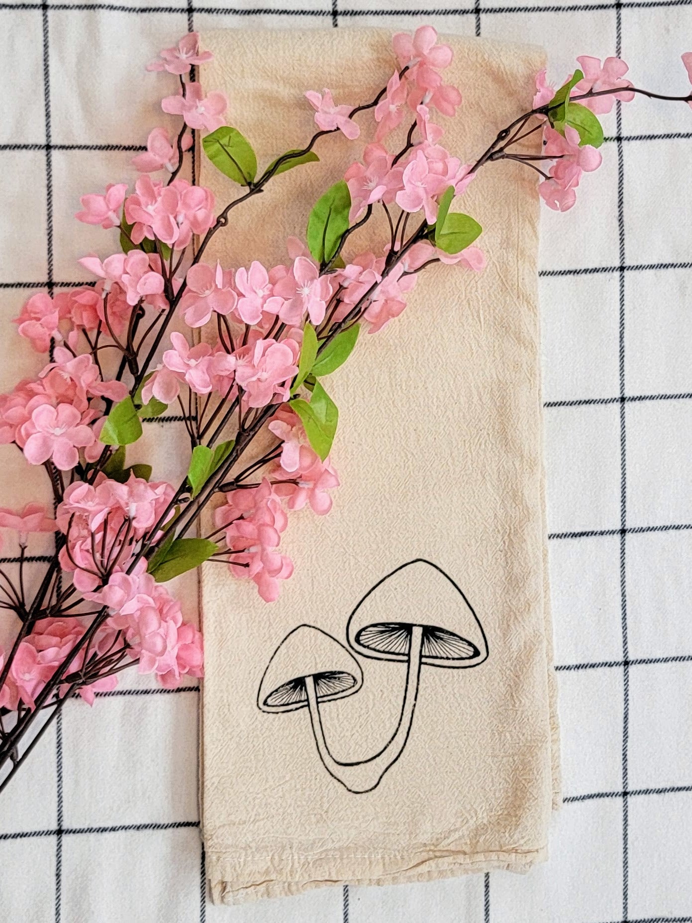 Mushroom Pair Screen Printed Tea Towel - Folded Shot