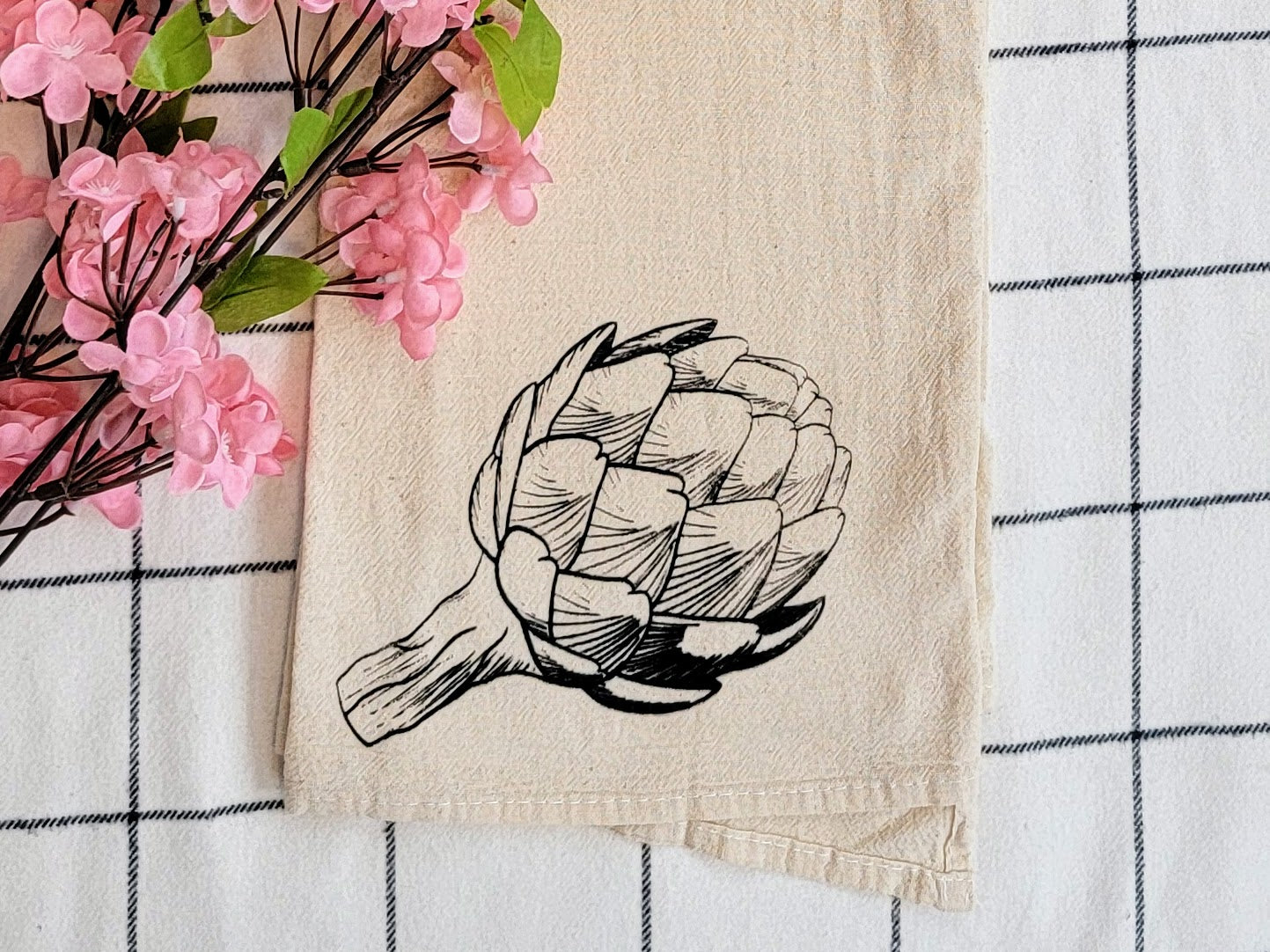 Artichoke Screen Printed Tea Towel - Lanscape Close Up Shot