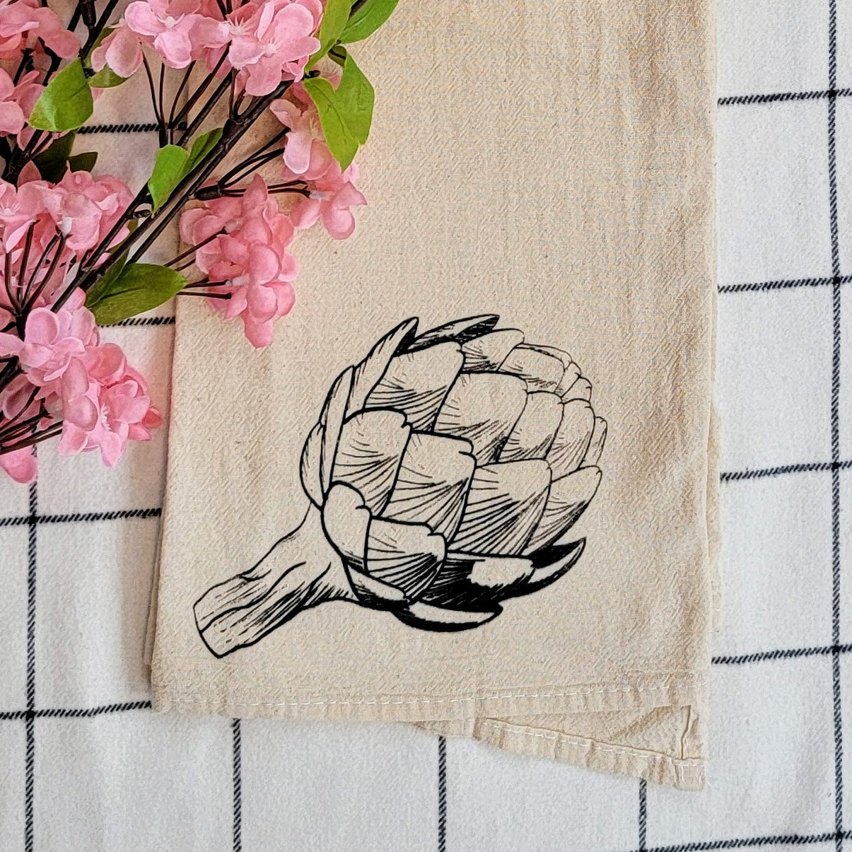 Artichoke Screen Printed Tea Towel - Close Up Shot