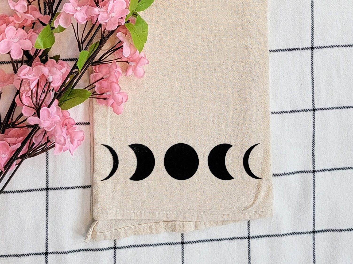 Moon Phases Screen Printed Tea Towel - Landscape Close Up Shot