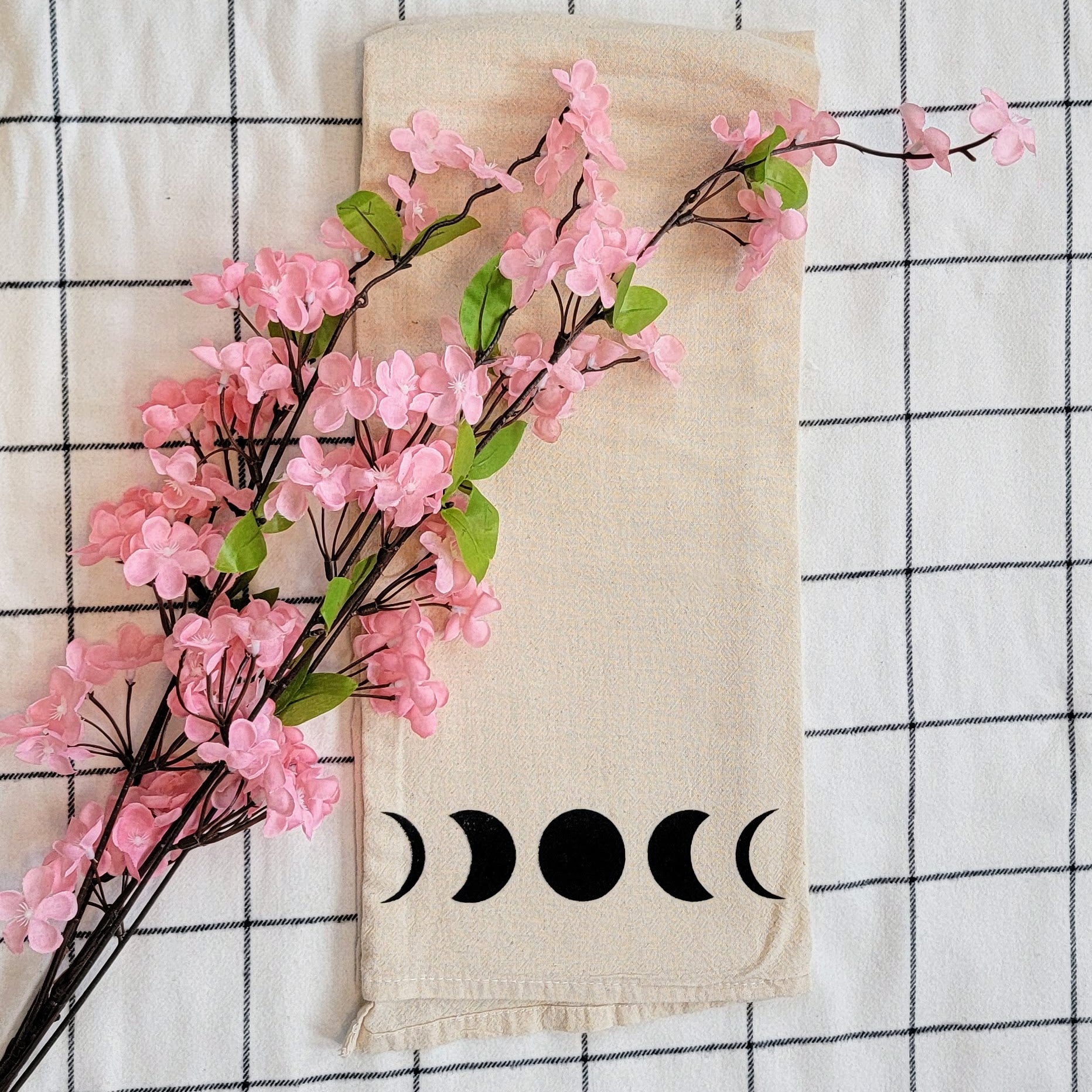 Moon Phases Screen Printed Tea Towel - Square Folded Shot