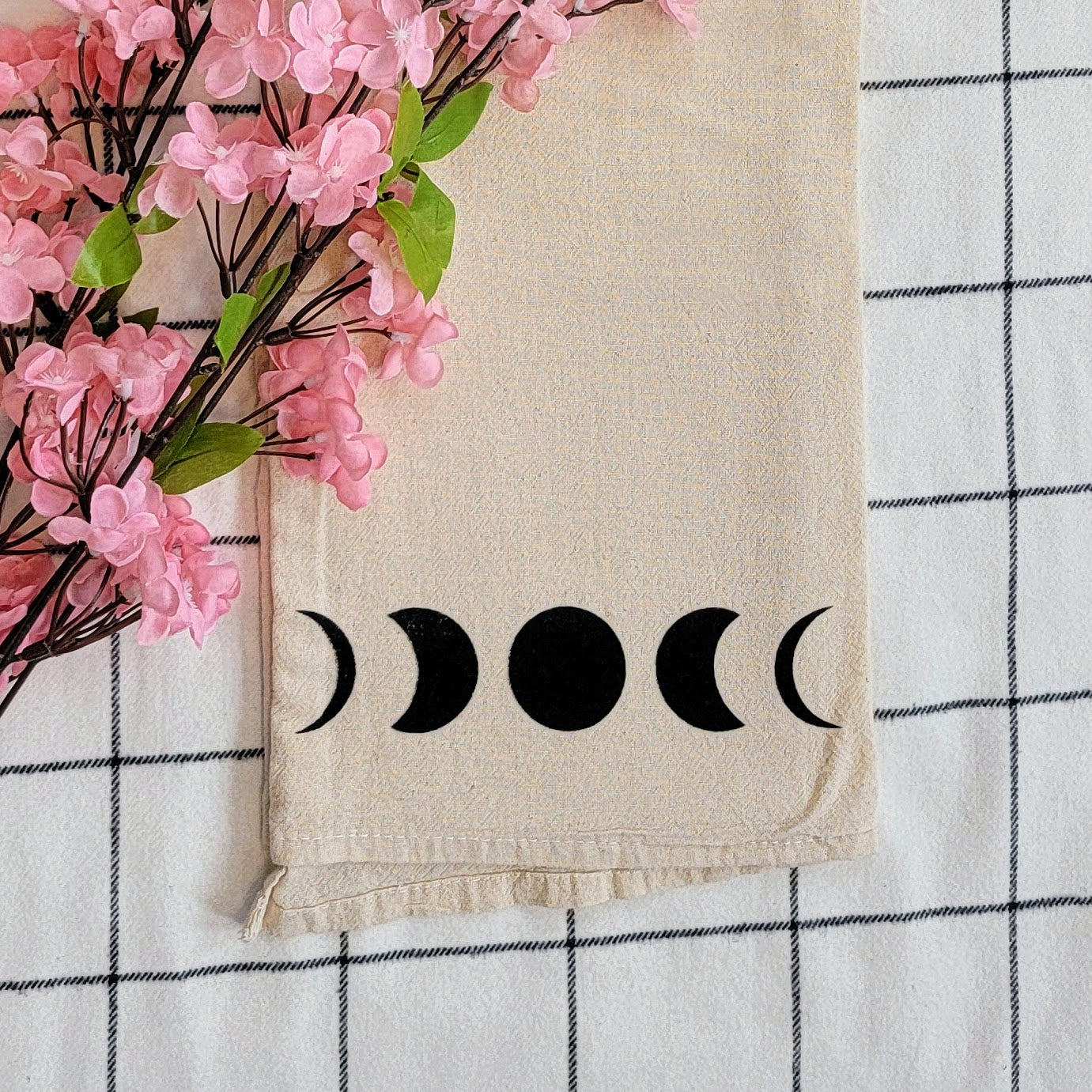 Moon Phases Screen Printed Tea Towel - Close Up Shot