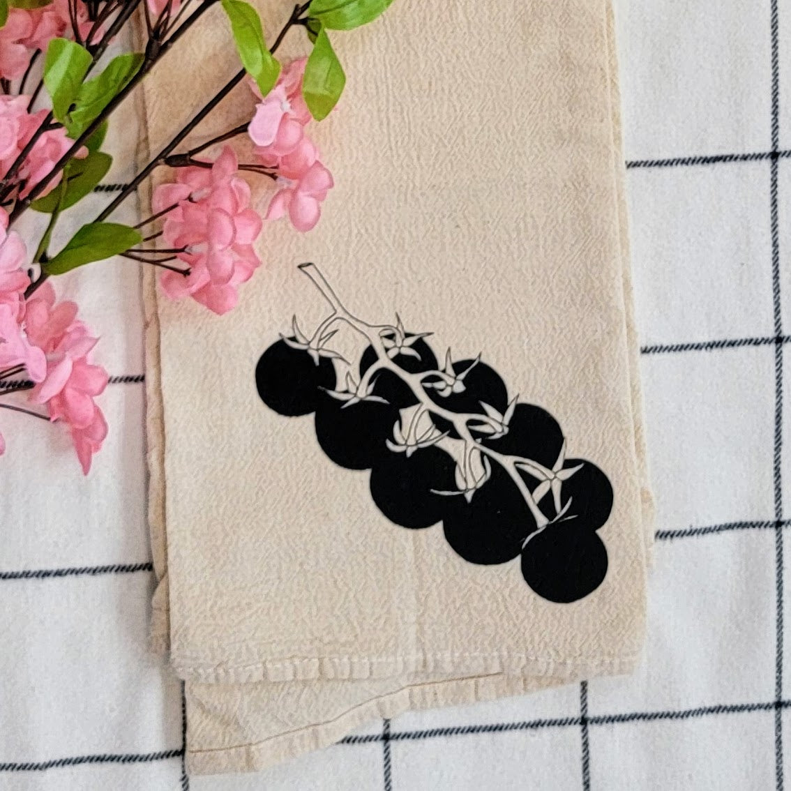 Tomato Vine Screen Printed Tea Towel - Close Up Shot