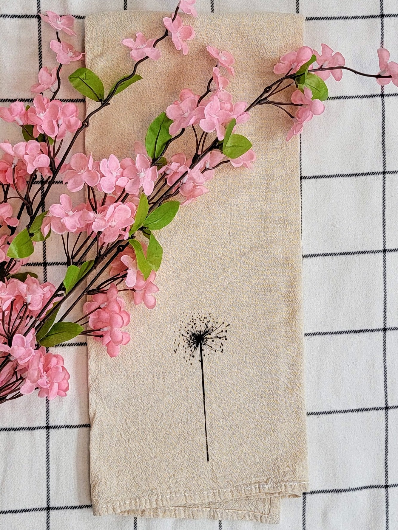 Dandelion Screen Printed Tea Towel - Protrait Folded Shot