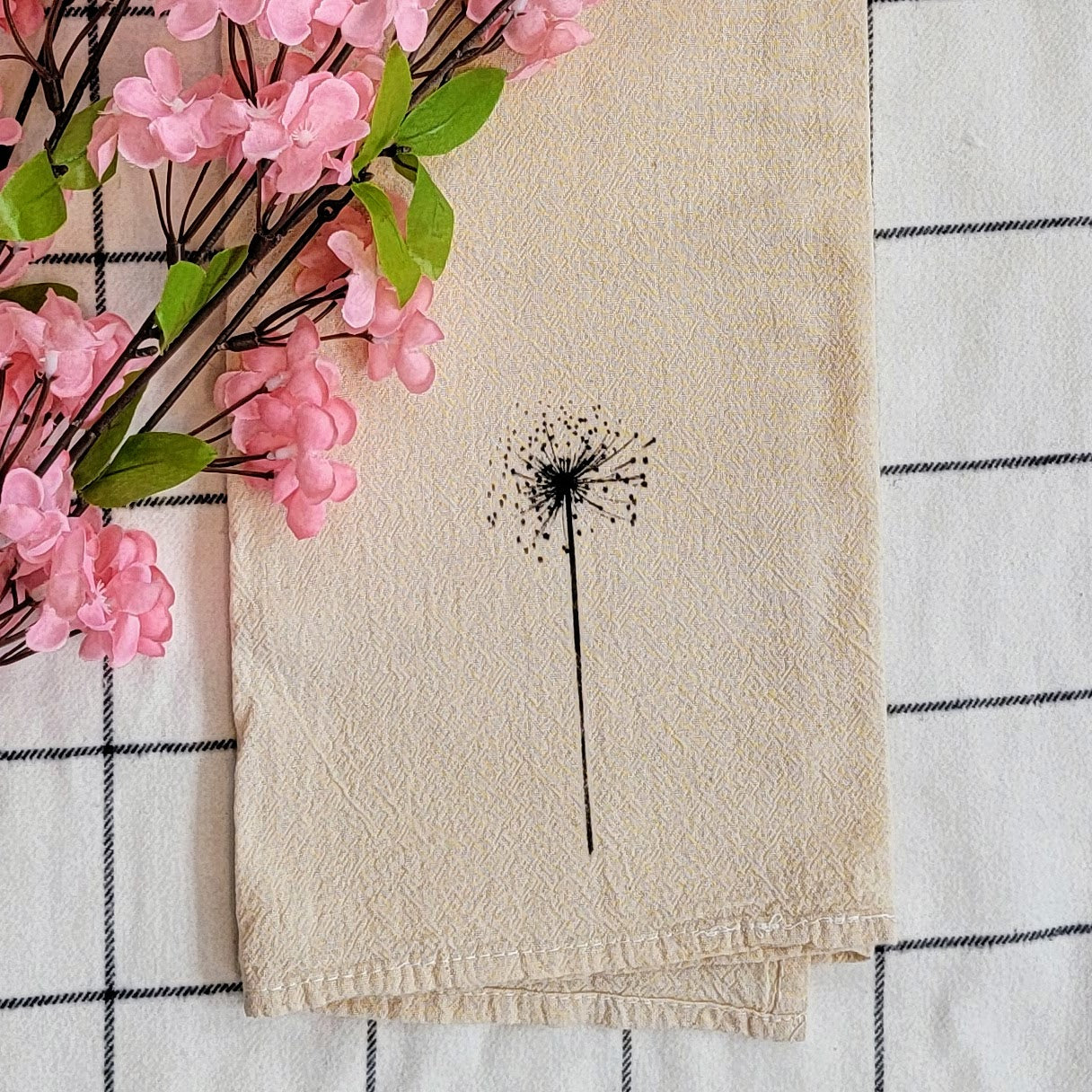 Dandelion Screen Printed Tea Towel - Close Up Shot