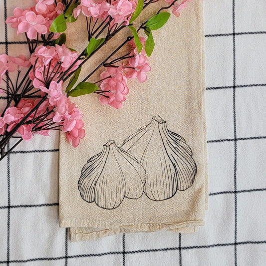 Garlic Screen Printed Tea Towel - Close Up Shot