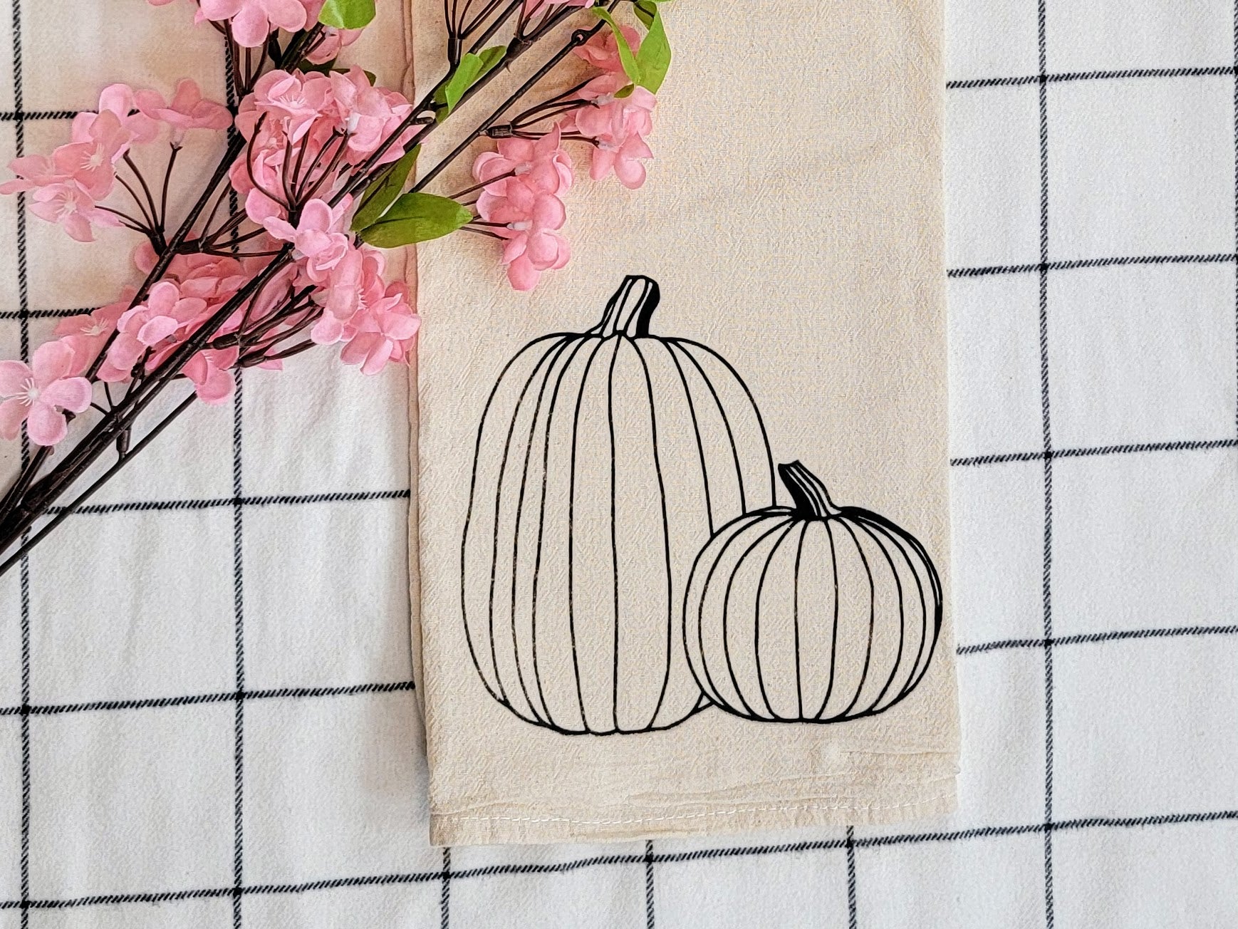 Pumpkin Screen Printed Tea Towel - Landscape Close Up Shot