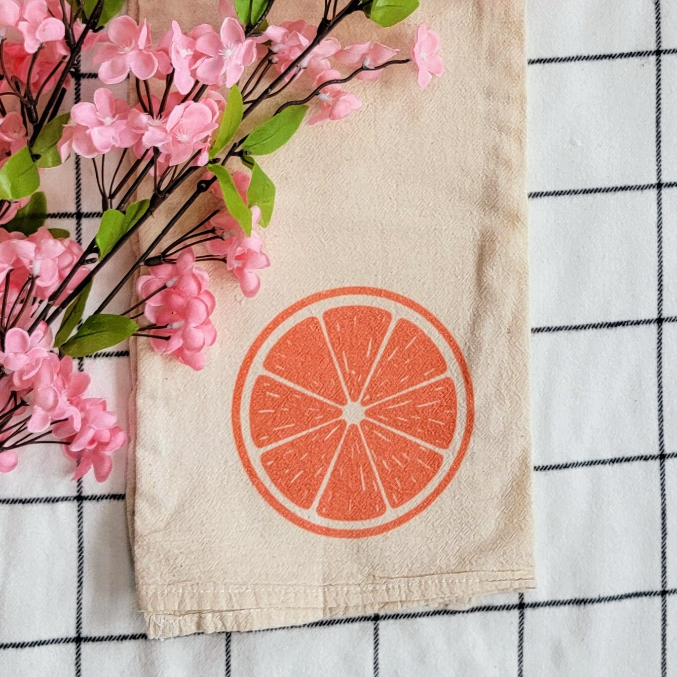 Orange Citrus Slice Screen Printed Tea Towel - Close Up Shot