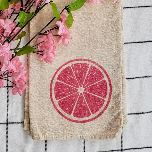 Red Citrus Slice Screen Printed Tea Towel - Close Up Shot