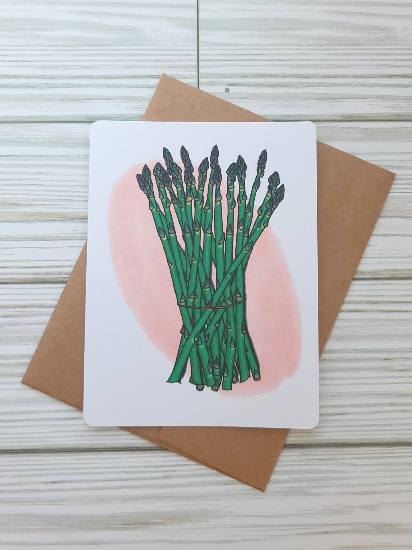 Asparagus Handmade Greeting Card - Recycled Paper and Craft Envelope - Portrait Overhead Shot 