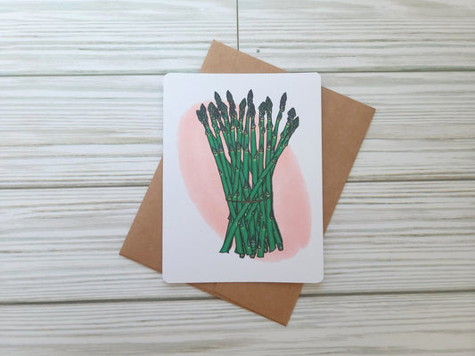 Asparagus Handmade Greeting Card - Recycled Paper and Craft Envelope - Overhead Shot