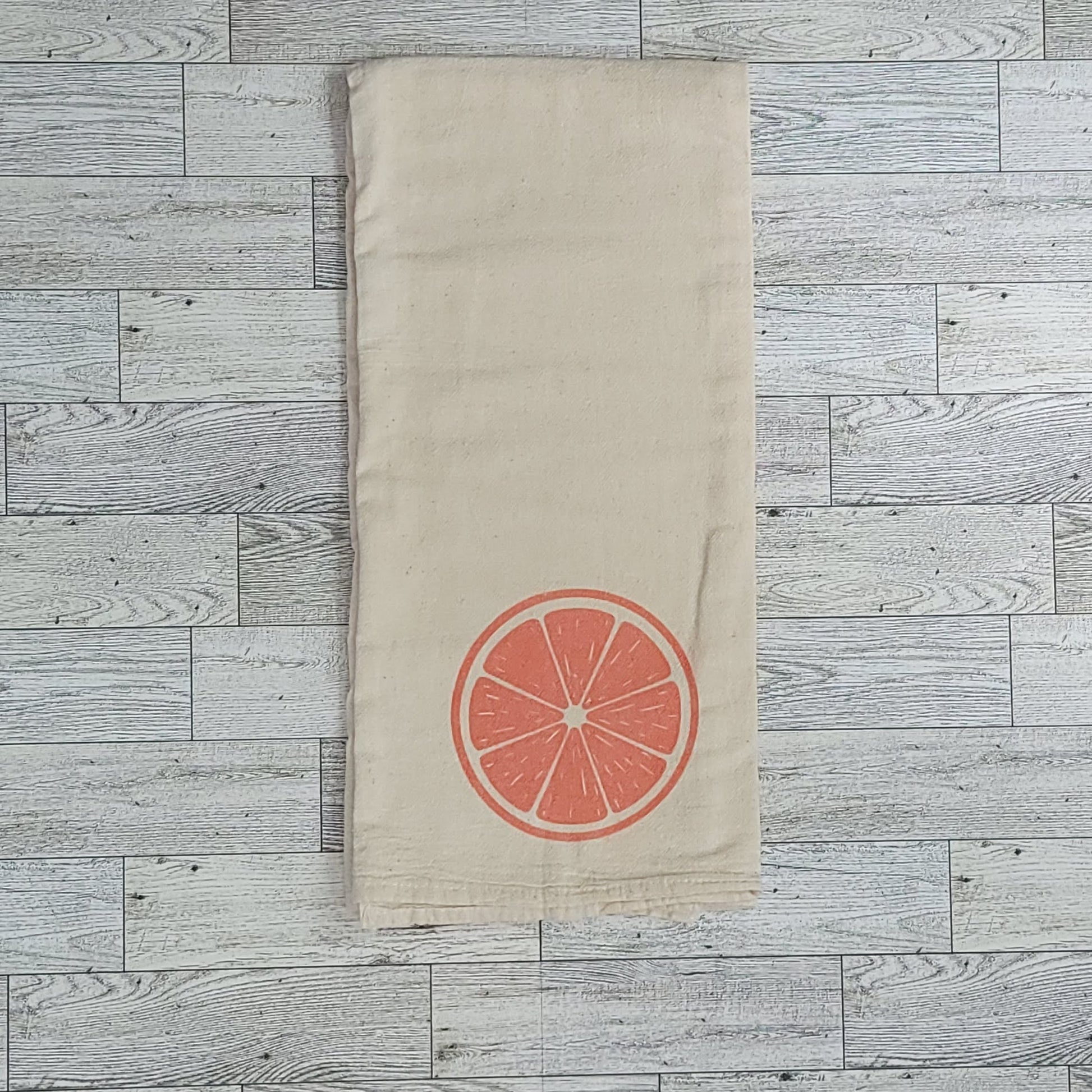 Orange Citrus Slice Screen Printed Tea Towel - Folded Shot