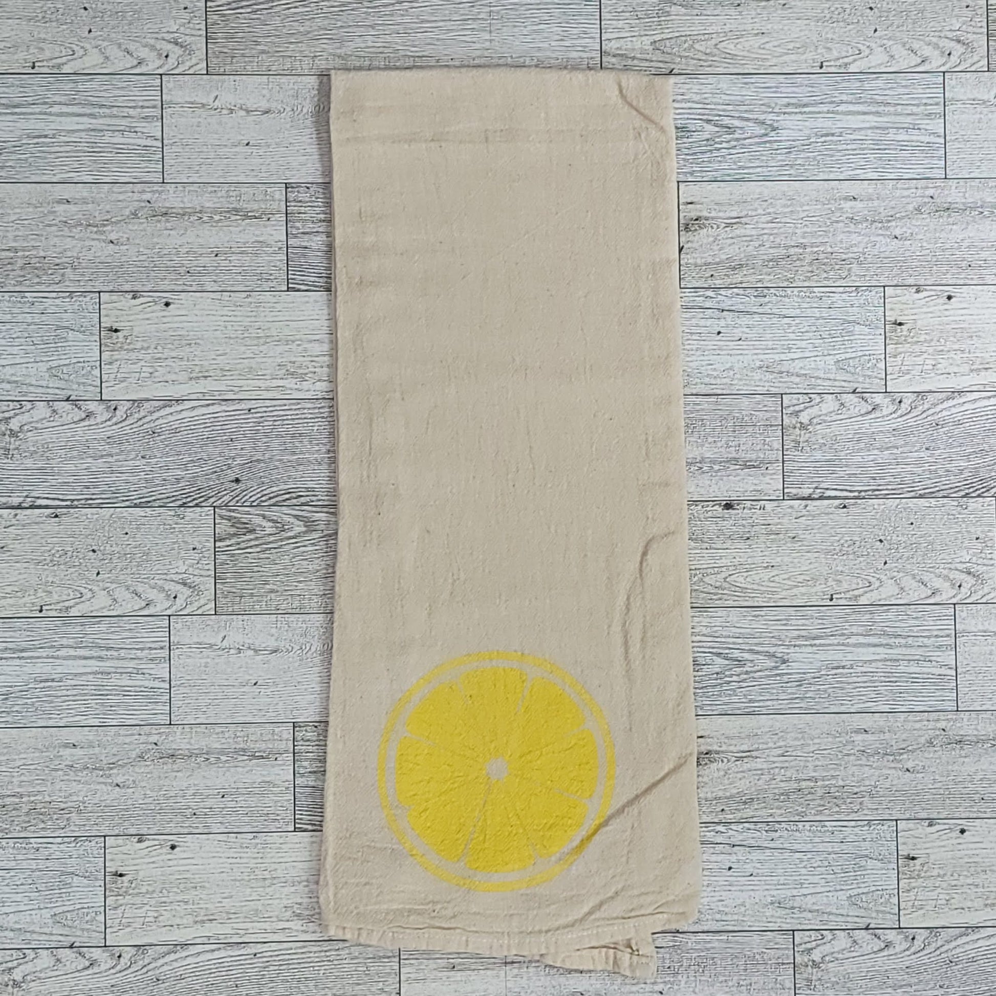 Yellow Citrus Slice Screen Printed Tea Towel - Folded Shot