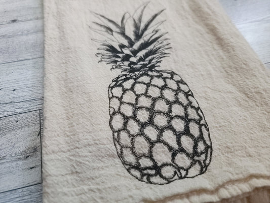 Pineapple Screen Printed Tea Towel - Close Up Shot
