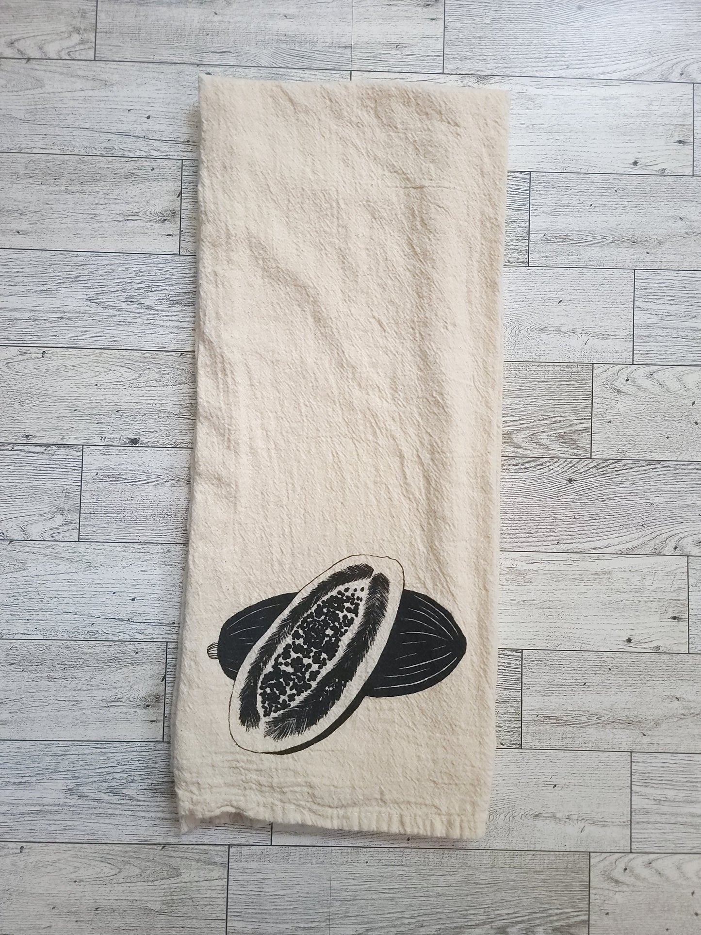 Papaya Screen Printed Tea Towel - Folded Shot