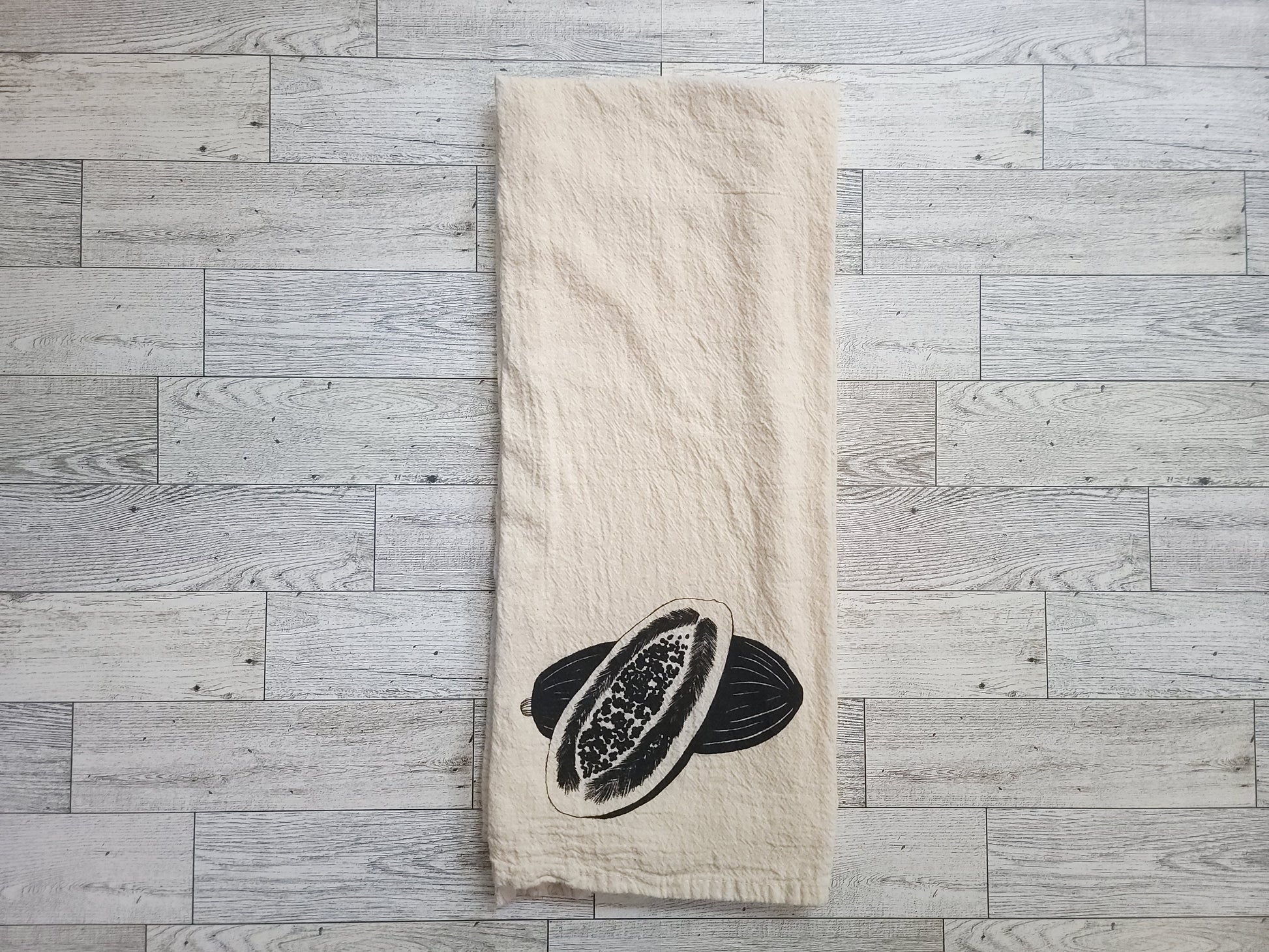 Papaya Screen Printed Tea Towel - Landscape Folded Shot