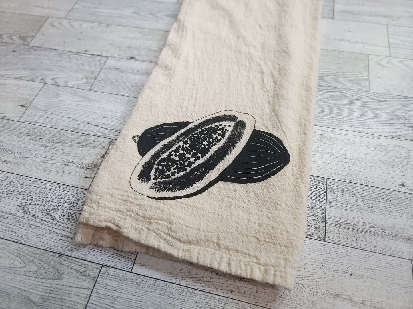 Papaya Screen Printed Tea Towel - Angled Folded Shot