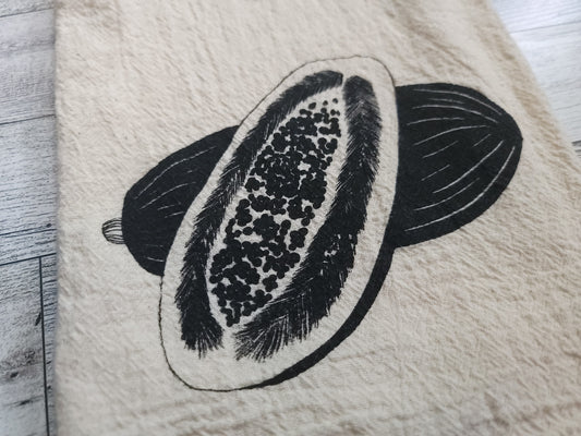 Papaya Screen Printed Tea Towel - Close Up Shot