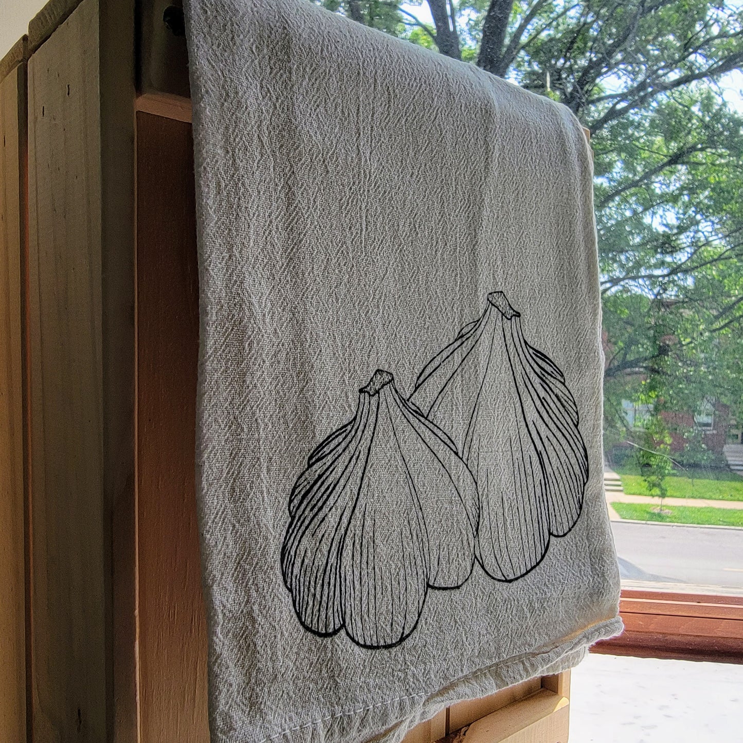 Garlic Screen Printed Tea Towel - Hanging Shot