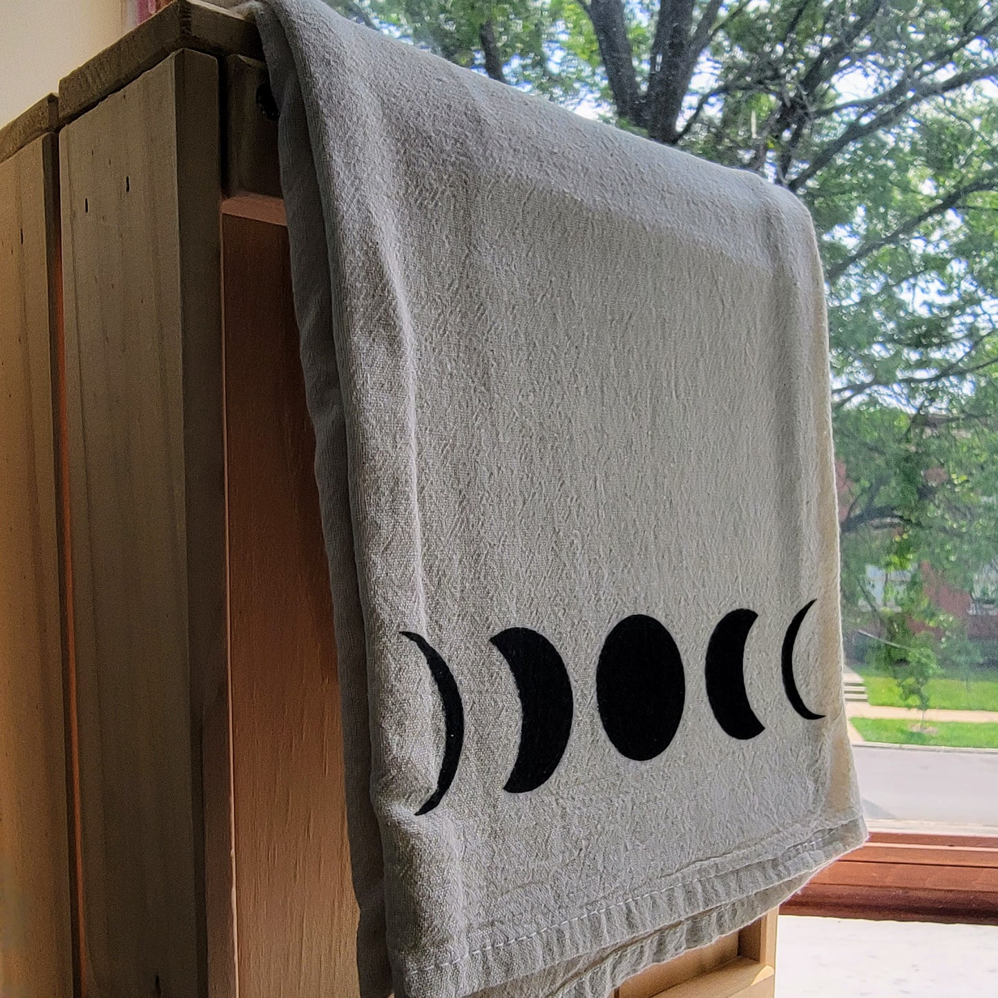 Moon Screen Printed Tea Towel - Hanging Shot