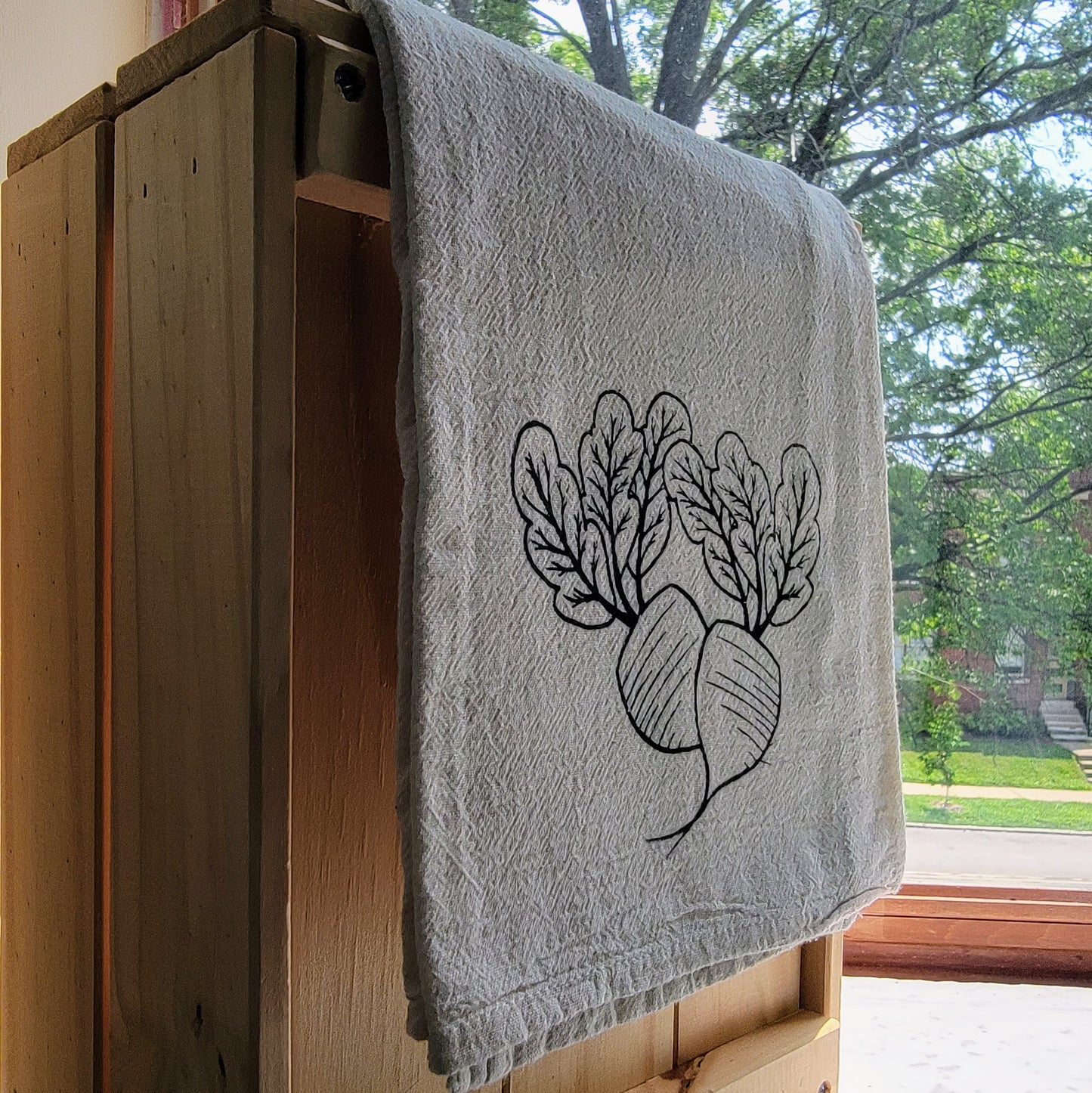 Beets Screen Printed Tea Towel - Hanging Shot