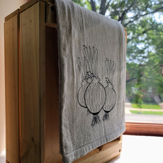 Onion Screen Printed Tea Towel - Hanging Shot