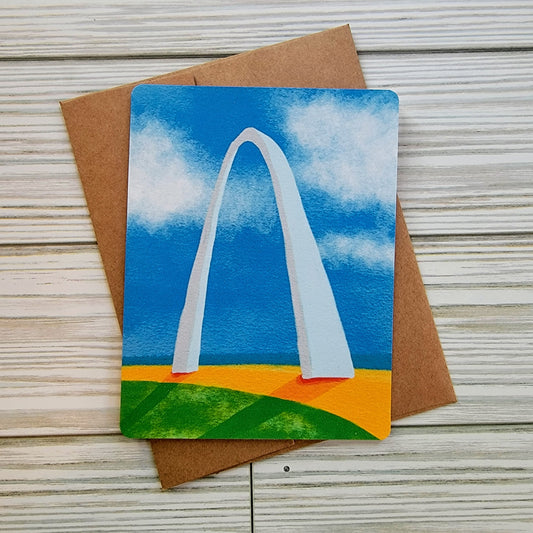STL Arch Handmade Greeting Card - Recycled Paper and Kraft Envelope - Overhead Shot