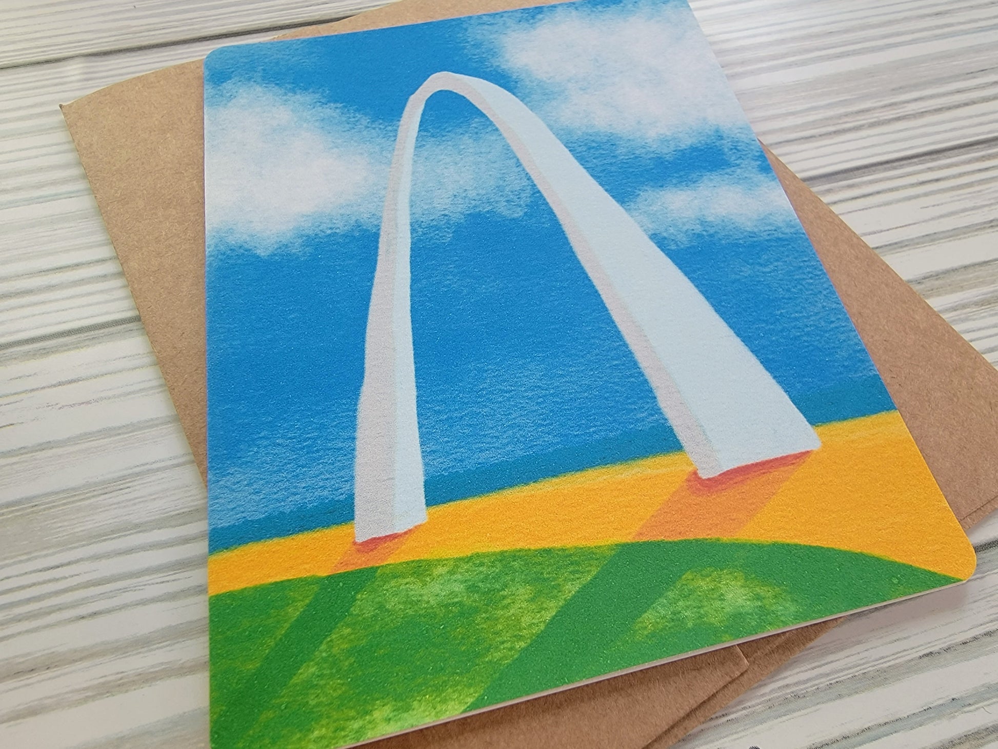 STL Arch Handmade Greeting Card - Recycled Paper and Kraft Envelope - Angled Shot