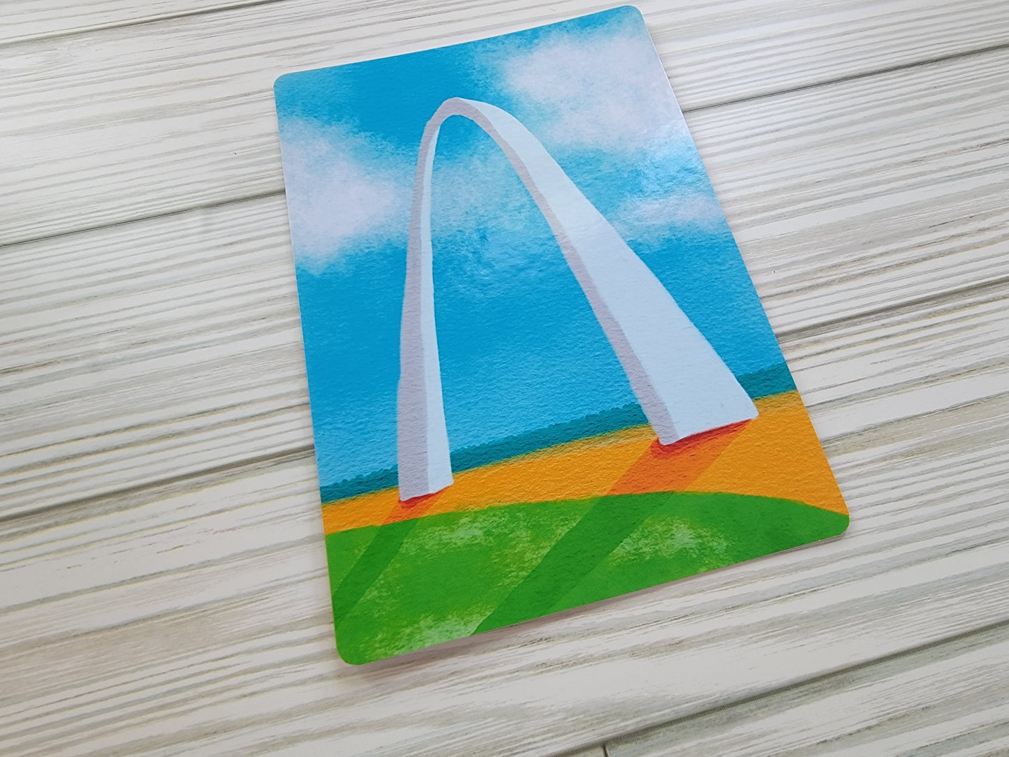 Watercolor STL Arch Postcard - Angled Overhead Shot