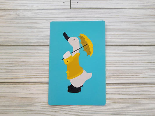 Copy of Duck in a Yellow Rain Coat with Umbrella Postcard - Front Shot