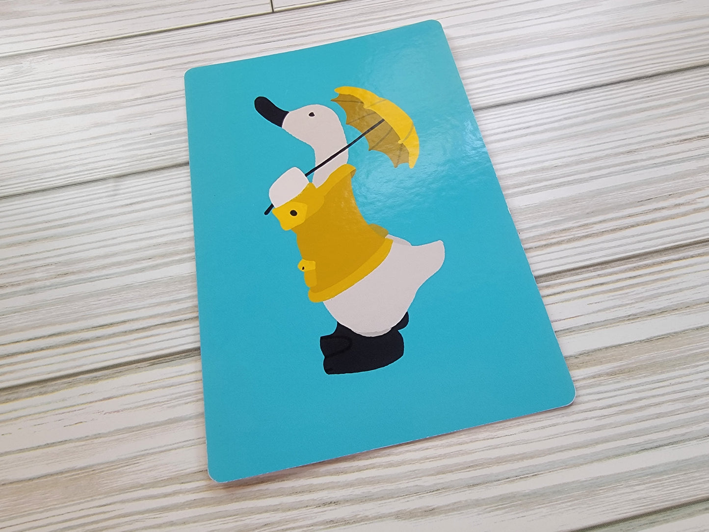 Copy of Duck in a Yellow Rain Coat with Umbrella Postcard - Angled Front Shot