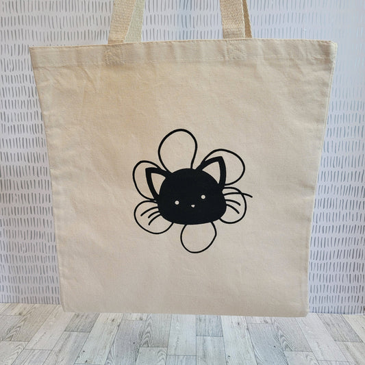Flower Cat Canvas Tote Bag - Front Shot