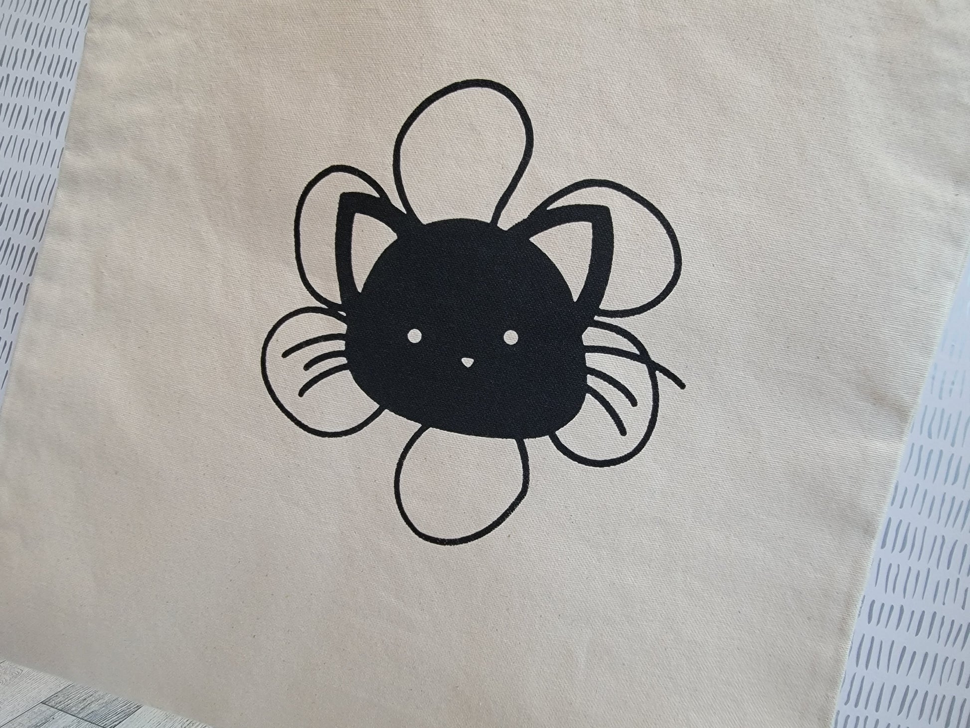 Flower Cat Canvas Tote Bag - Print Image