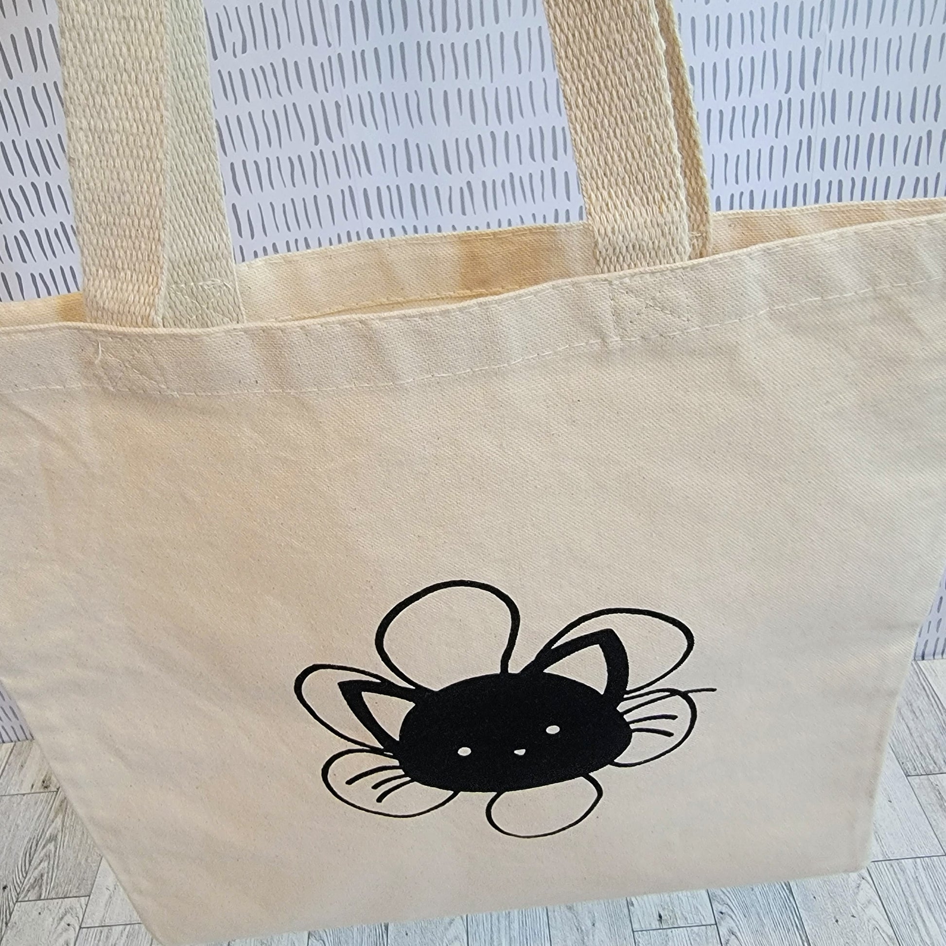 Flower Cat Canvas Tote Bag - Open Bag Shot