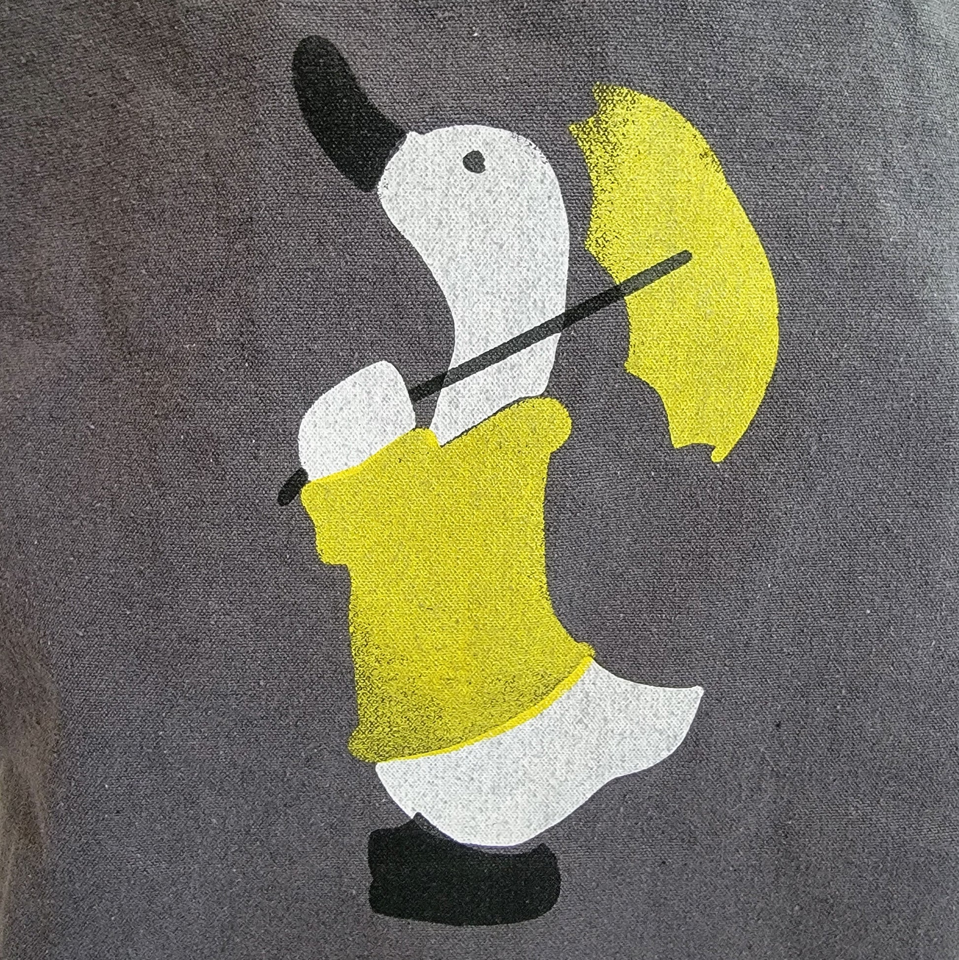 Duck in a Yellow Raincoat with matching Umbrella Dark Grey Recycled Canvas Tote Bag - Print Image