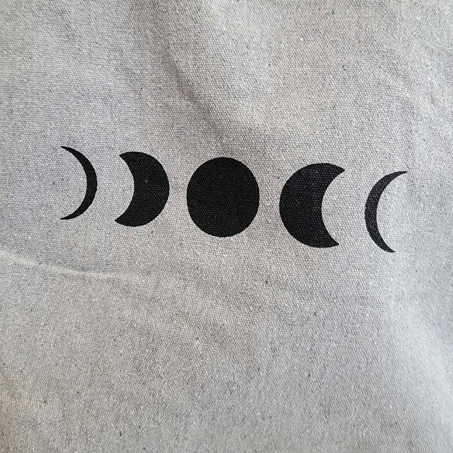 Moon Phases Recycled Canvas Tote Bag - Light Grey with Black Ink - Print Image Shot