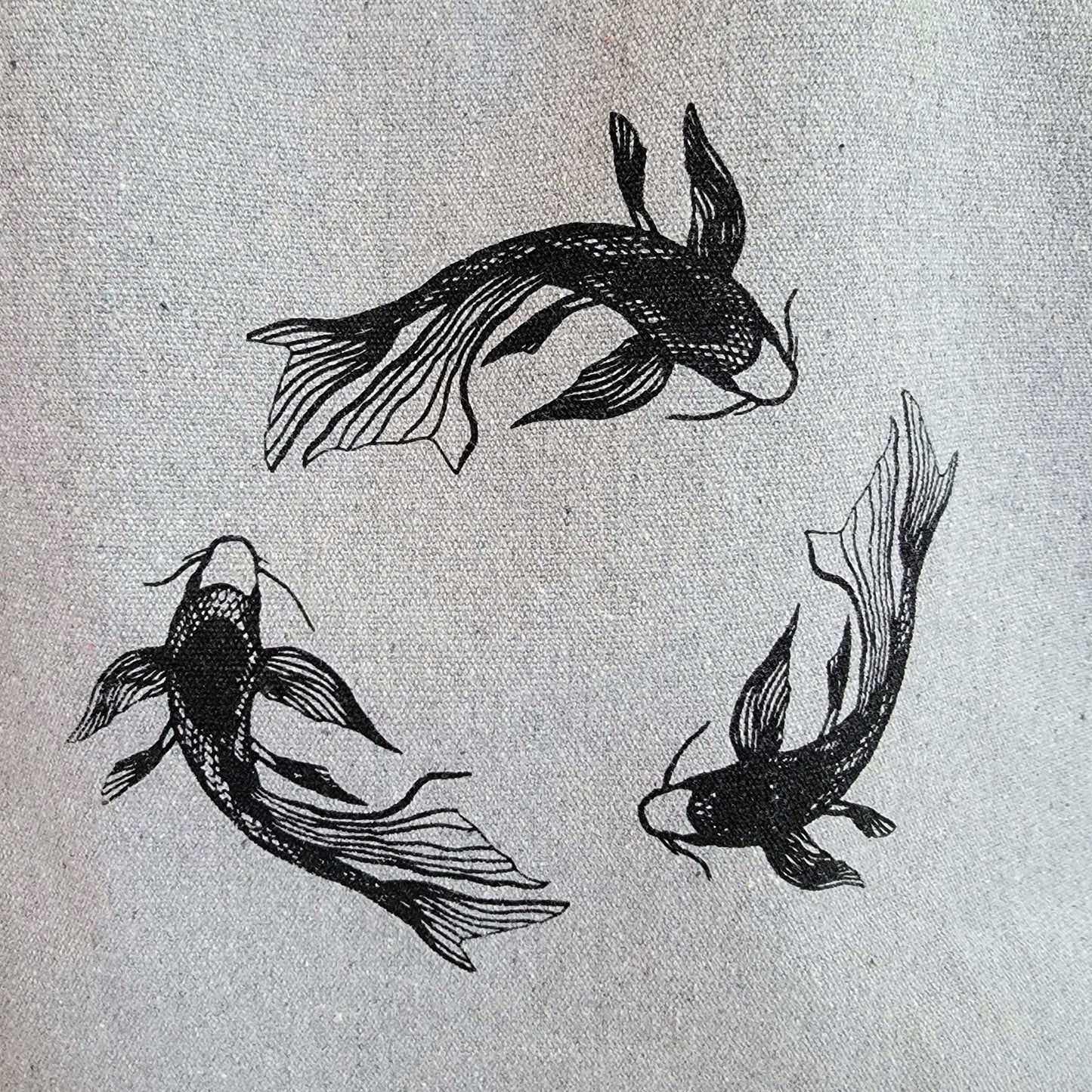 Koi Fish Recycled Canvas Tote Bag - Black on Dark Grey - Print Image Shot