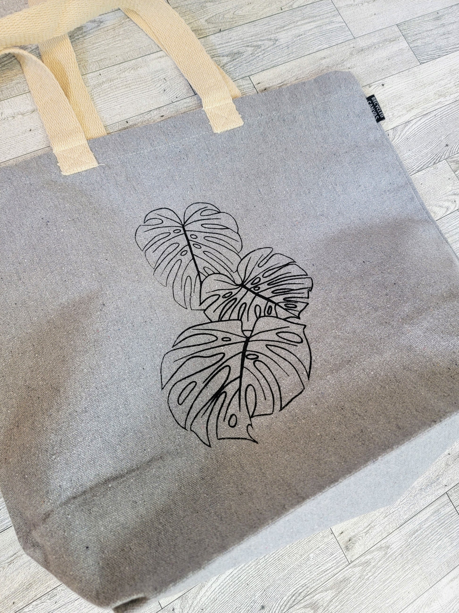 Monstera Recycled Canvas Tote Bag - Overhead Shot