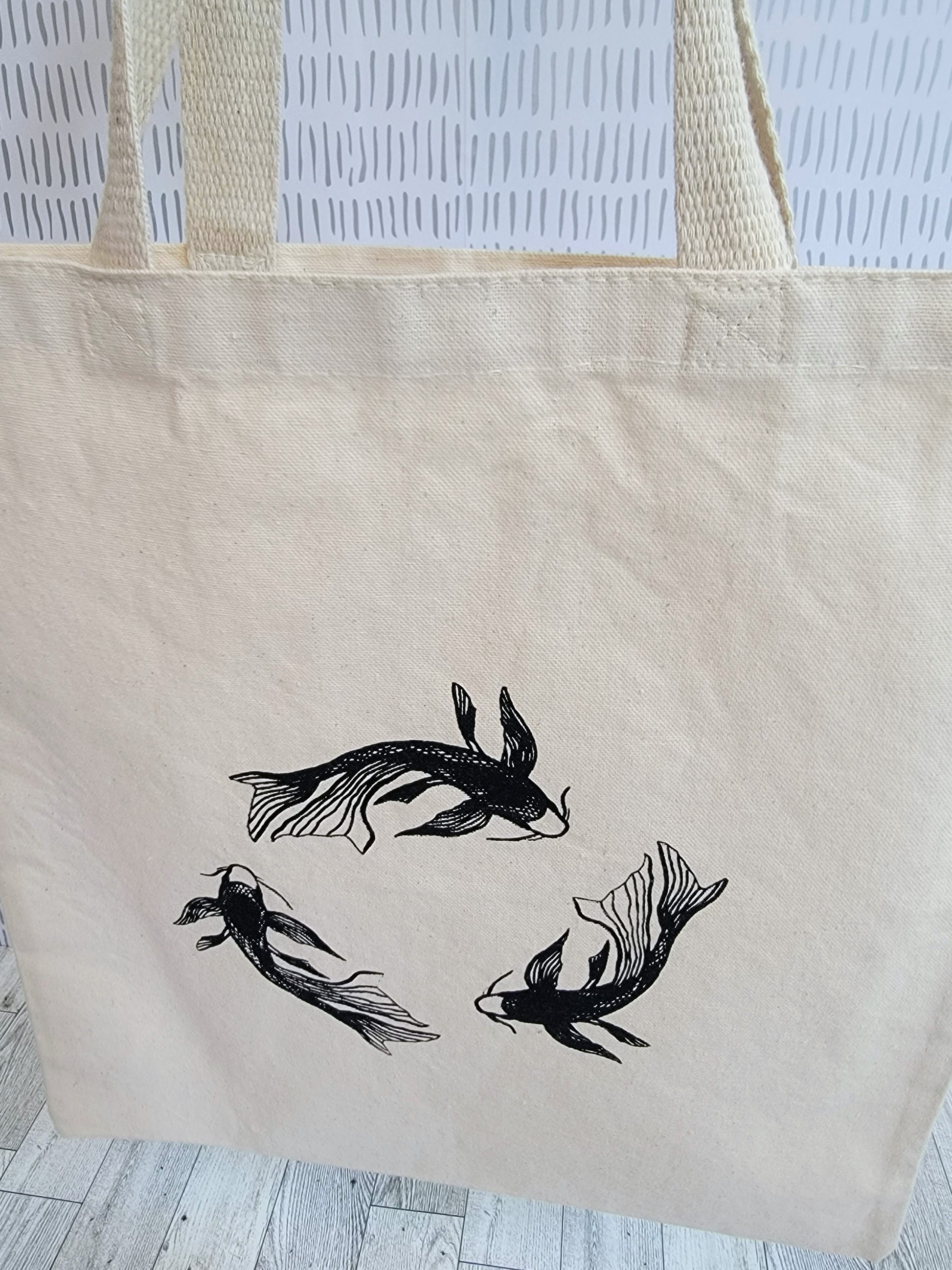 Koi Fish Canvas Tote Bag - Open Bag Shot