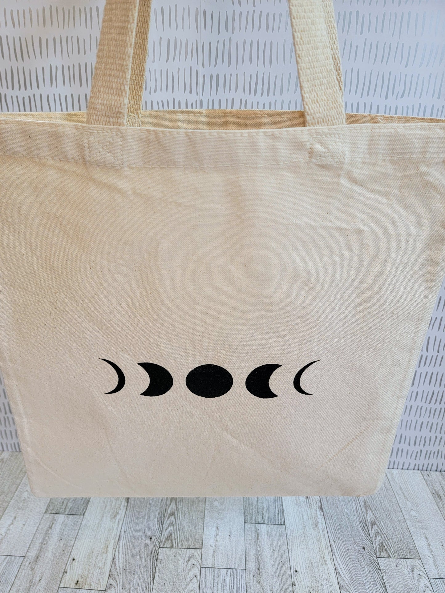 Moon Phases Canvas Tote Bag - Open Bag Shot