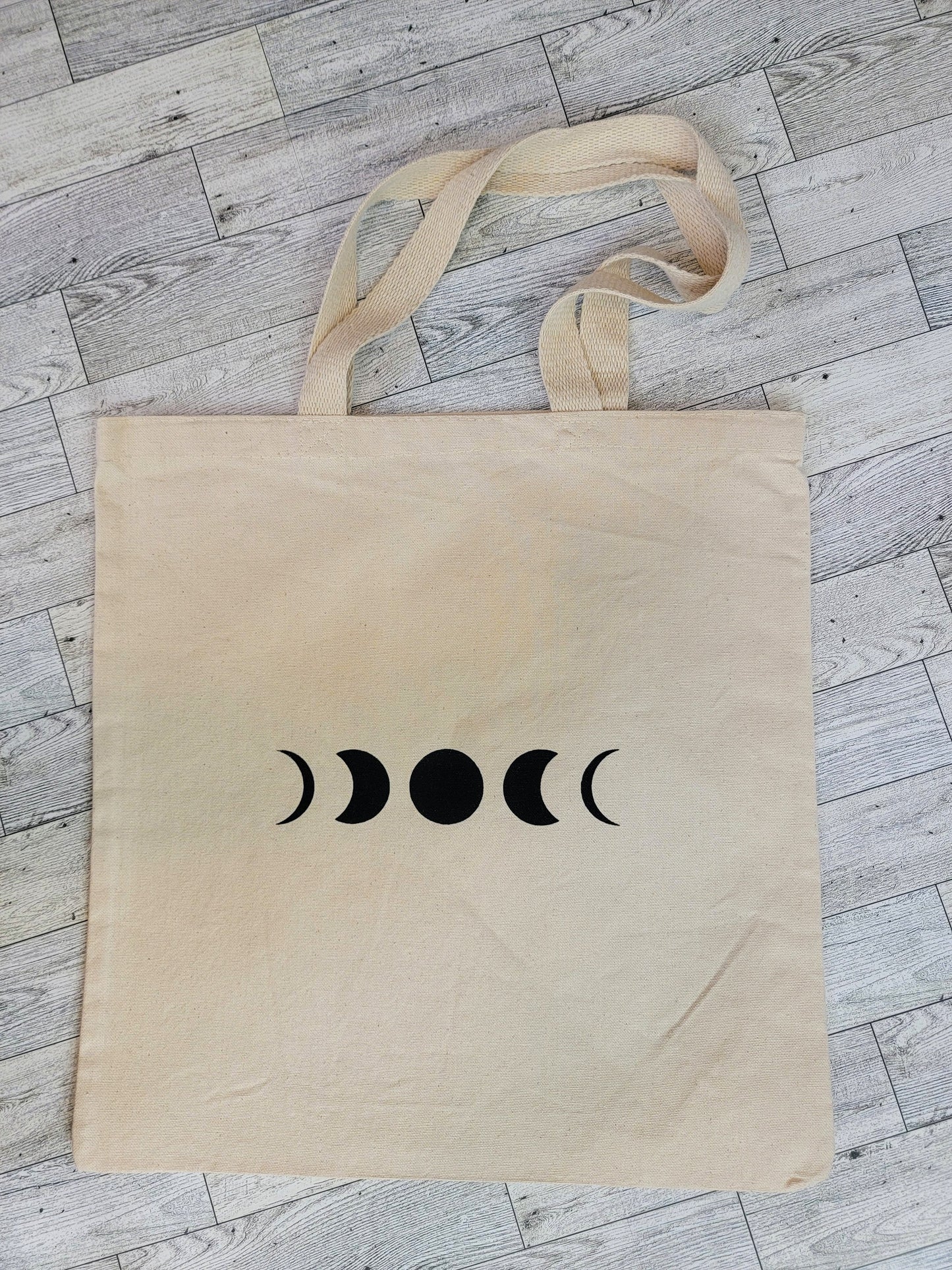 Moon Phases Canvas Tote Bag - Overhead Shot