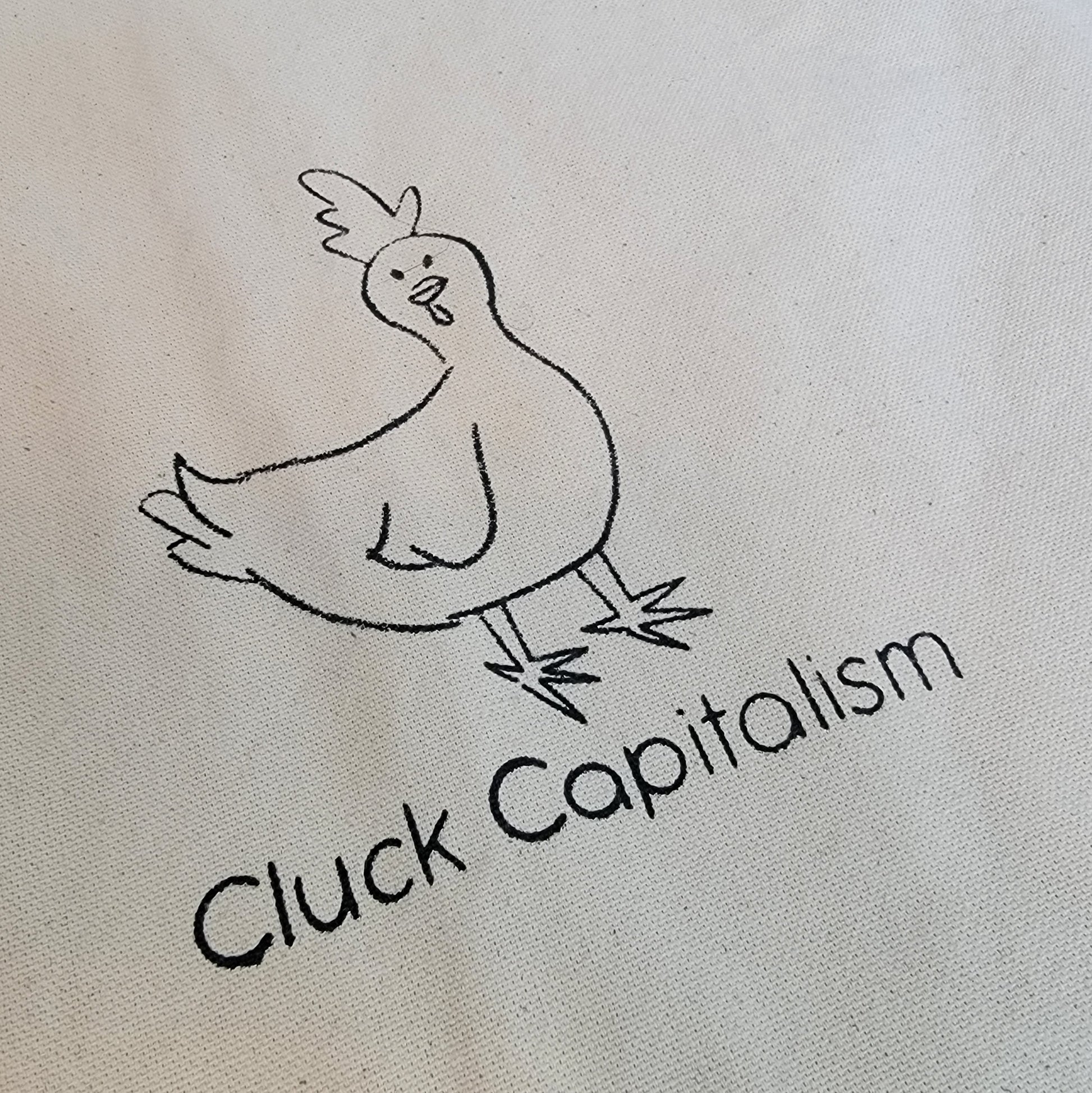 Cluck Capitalism Chicken Screen Printed Canvas Tote - Print Shot